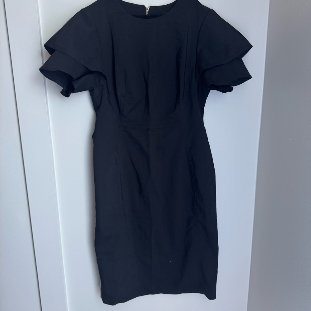 Calvin Klein Black Midi Dress with Ruffle Sleeves